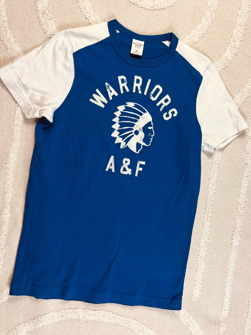 Vintage Y2K Abercrombie & Fitch “Warriors” Raglan Tee – Royal Blue & White – XL - Picture 9 of 9